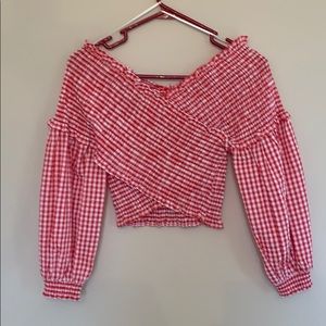 NWOT Zara off the shoulder checkered top